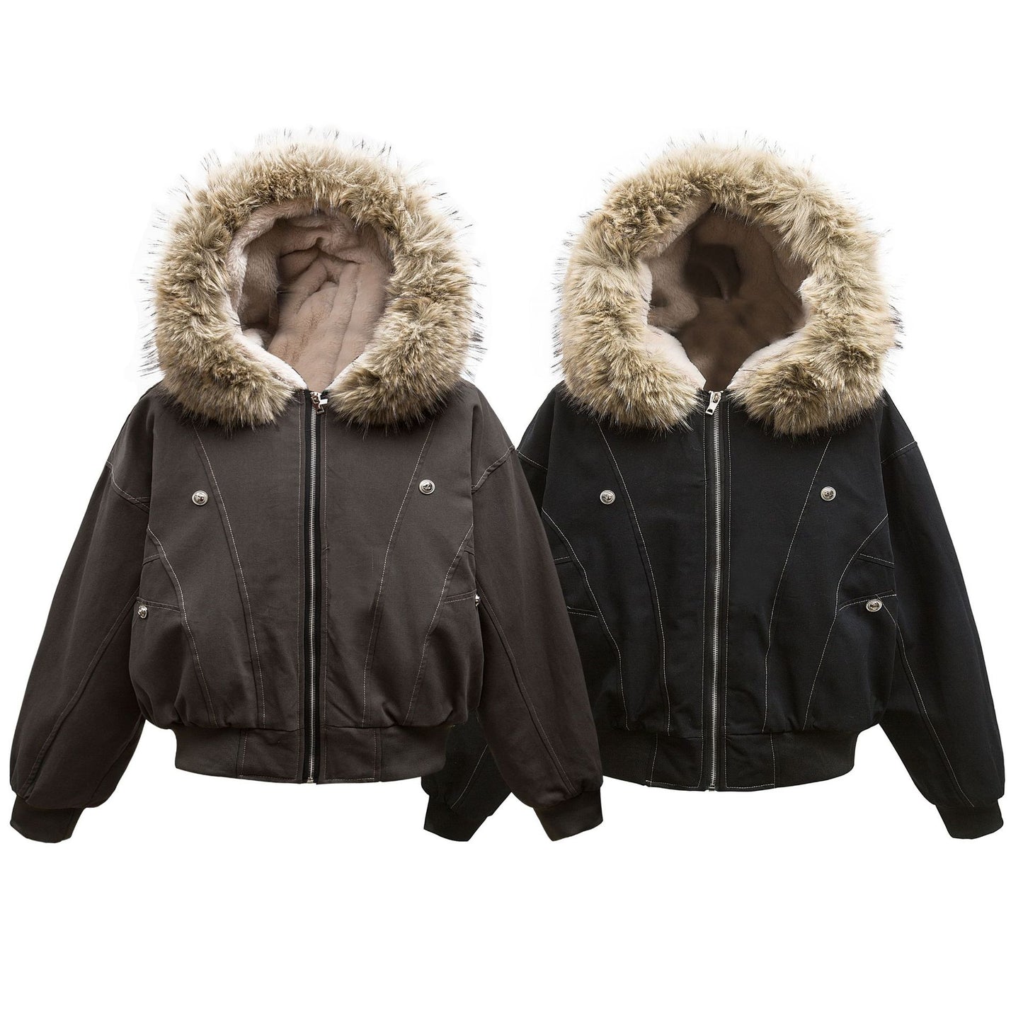 Fur Collar Sherpa-Lining Hooded Padded Jacket WN11334