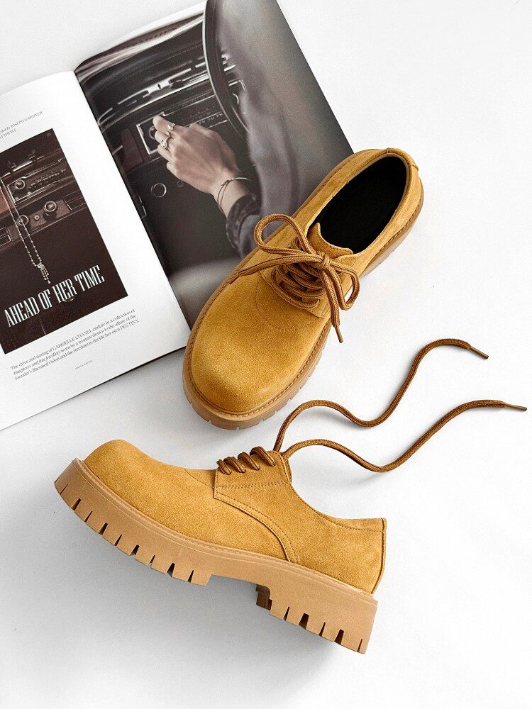 Suede Lace Up Thick Sole Round Toe Shoes WN24568