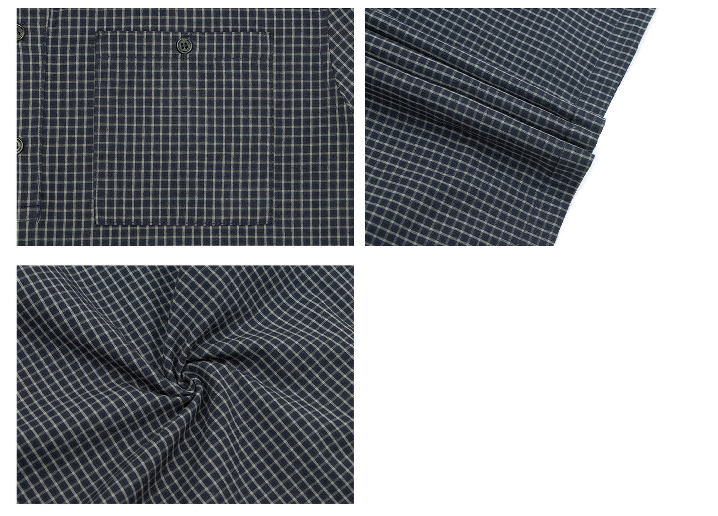 Plaid Fake Layered Half-Placket Polo Collar Pocket Short Sleeve Shirt WN26347