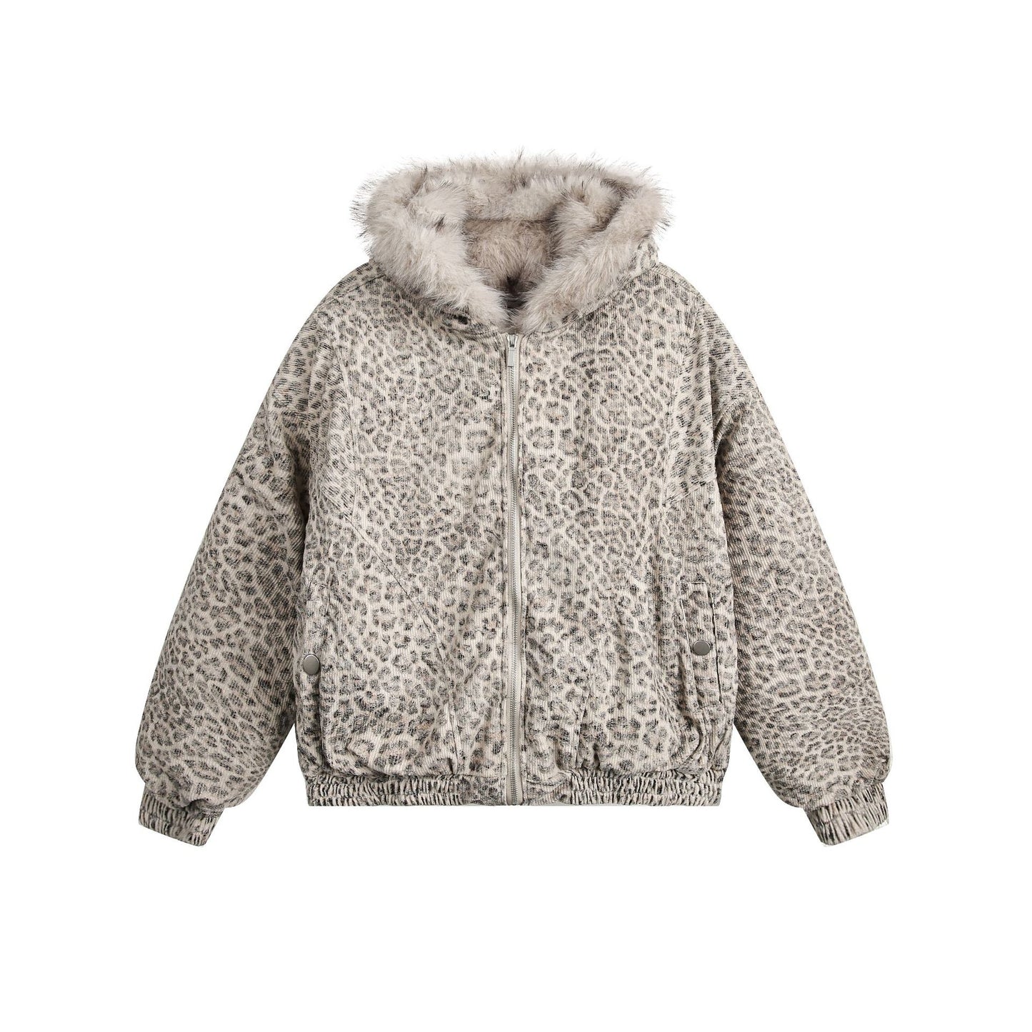 Leopard Print Fake Fur Padded Jacket WN11300