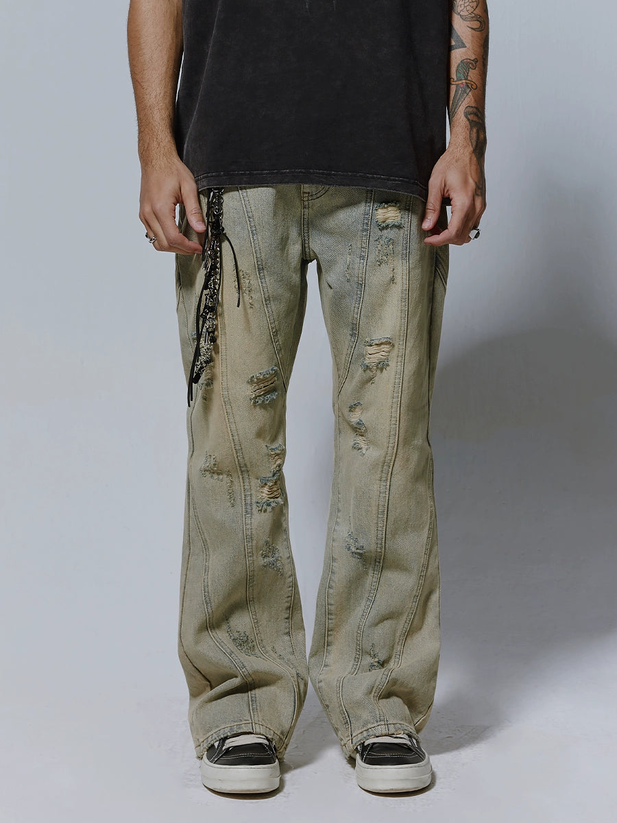 Dirty Dye Damage Wash Flare Denim Jeans WN17534
