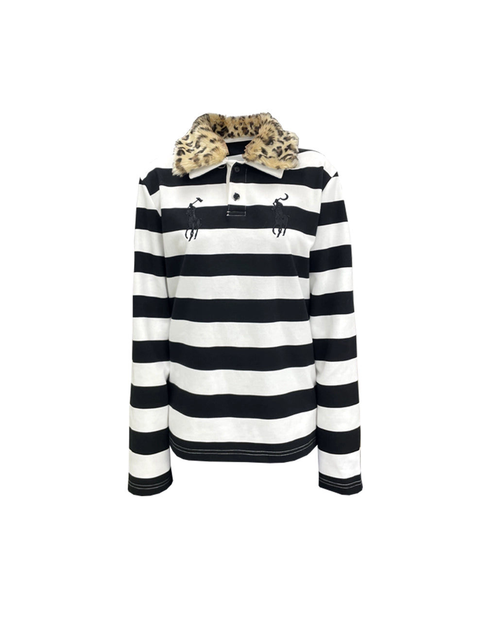 Embroidery Detachable Fur Collar Long Sleeve Polo Shirt WN19062