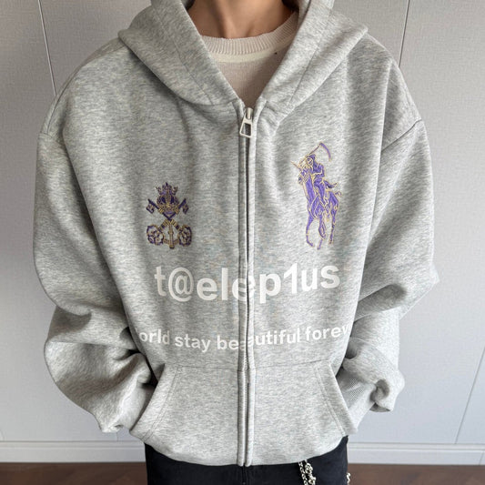 Logo Horse Embroidery Zipper Hoodie WN25565