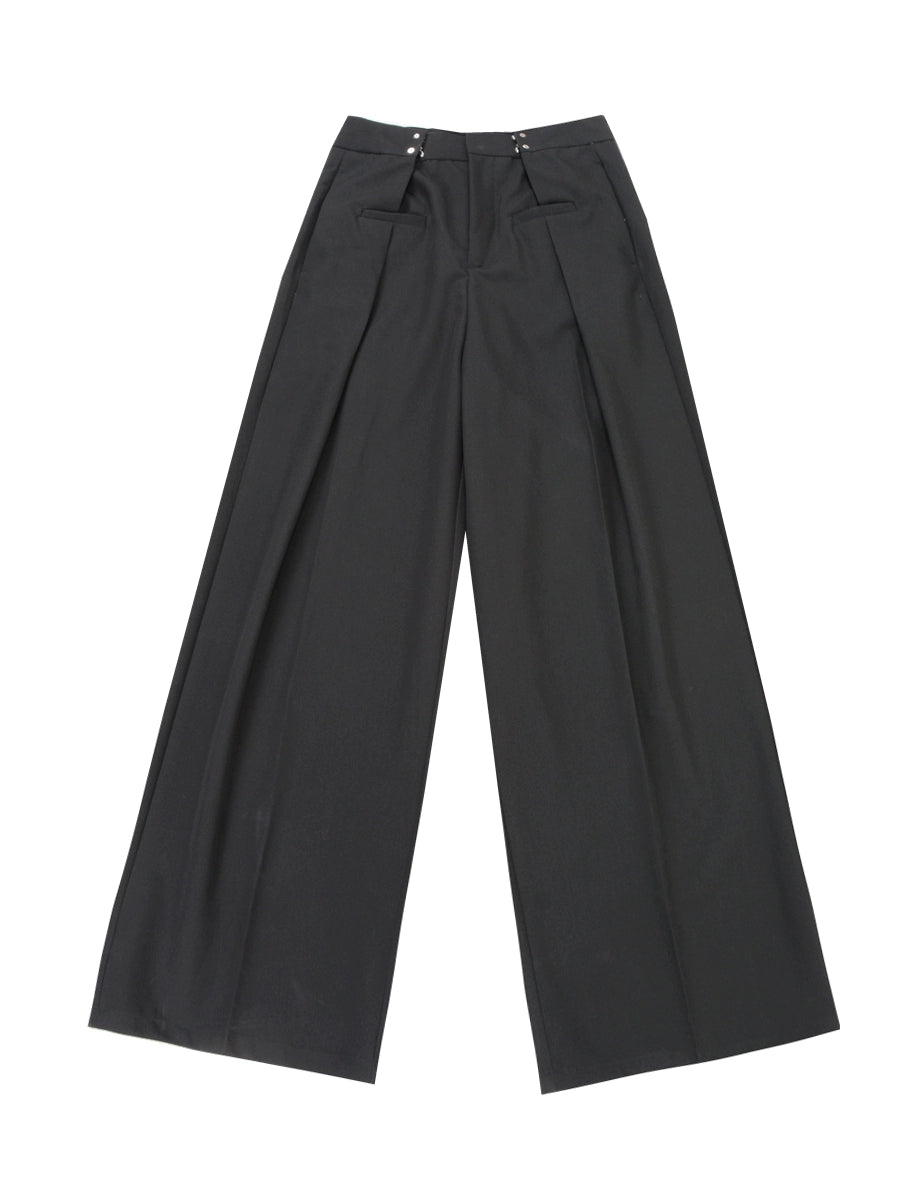 Wide-Leg Buckle Design Pleats Trousers WN6155