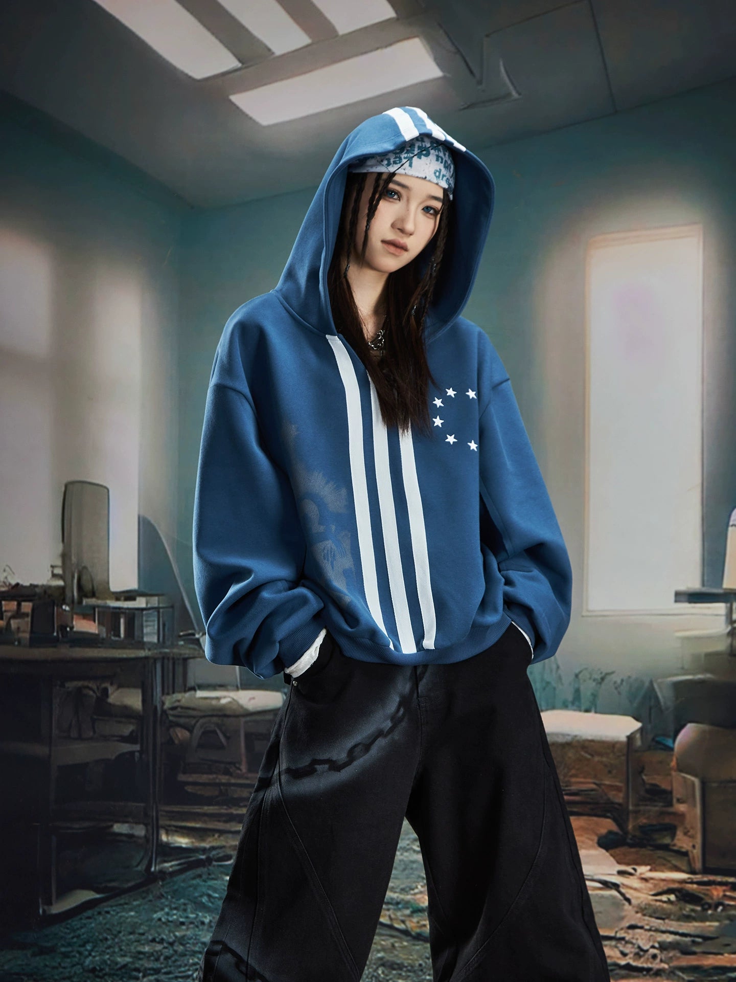 Three-Stripe Oversize Pullover Hoodie WN20595