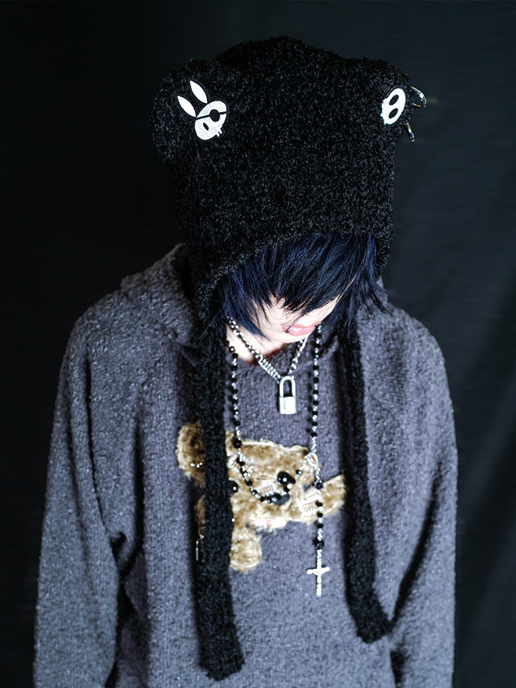 Bear Patch Ear-Top Knit Beanie WN15900