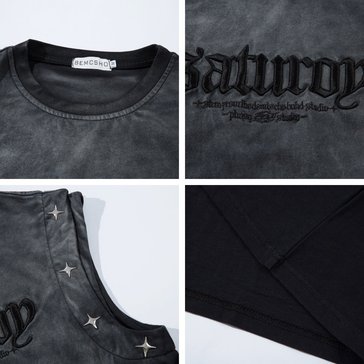 Washed Studs Letter Embroidery Tank Top WN16215