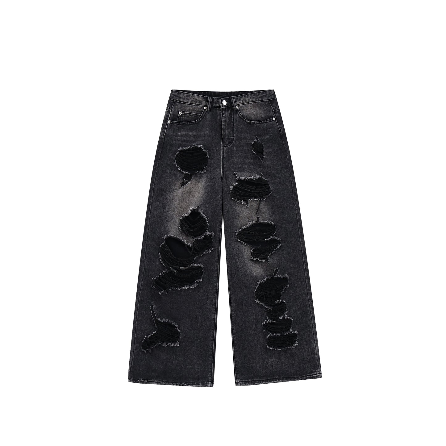 Washed Damage Raw Hem Design Wide Leg Denim Jeans WN18132