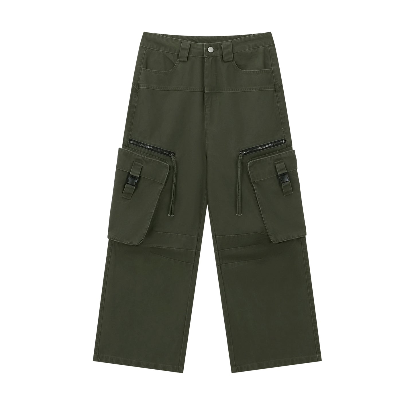 Washed Large Pocket Wide-Leg Cargo Pants WN11529