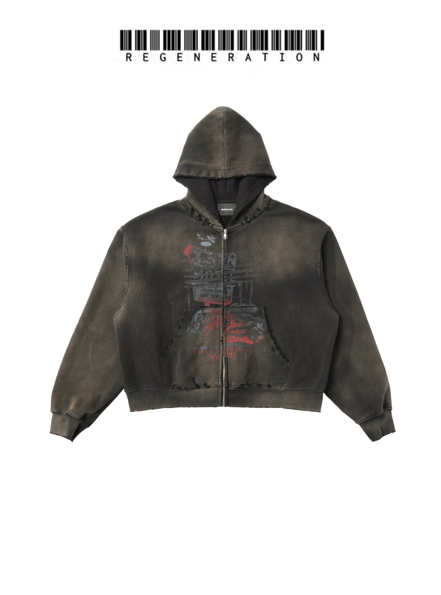 Damage Print Oversize Zipper Hoodie WN19718
