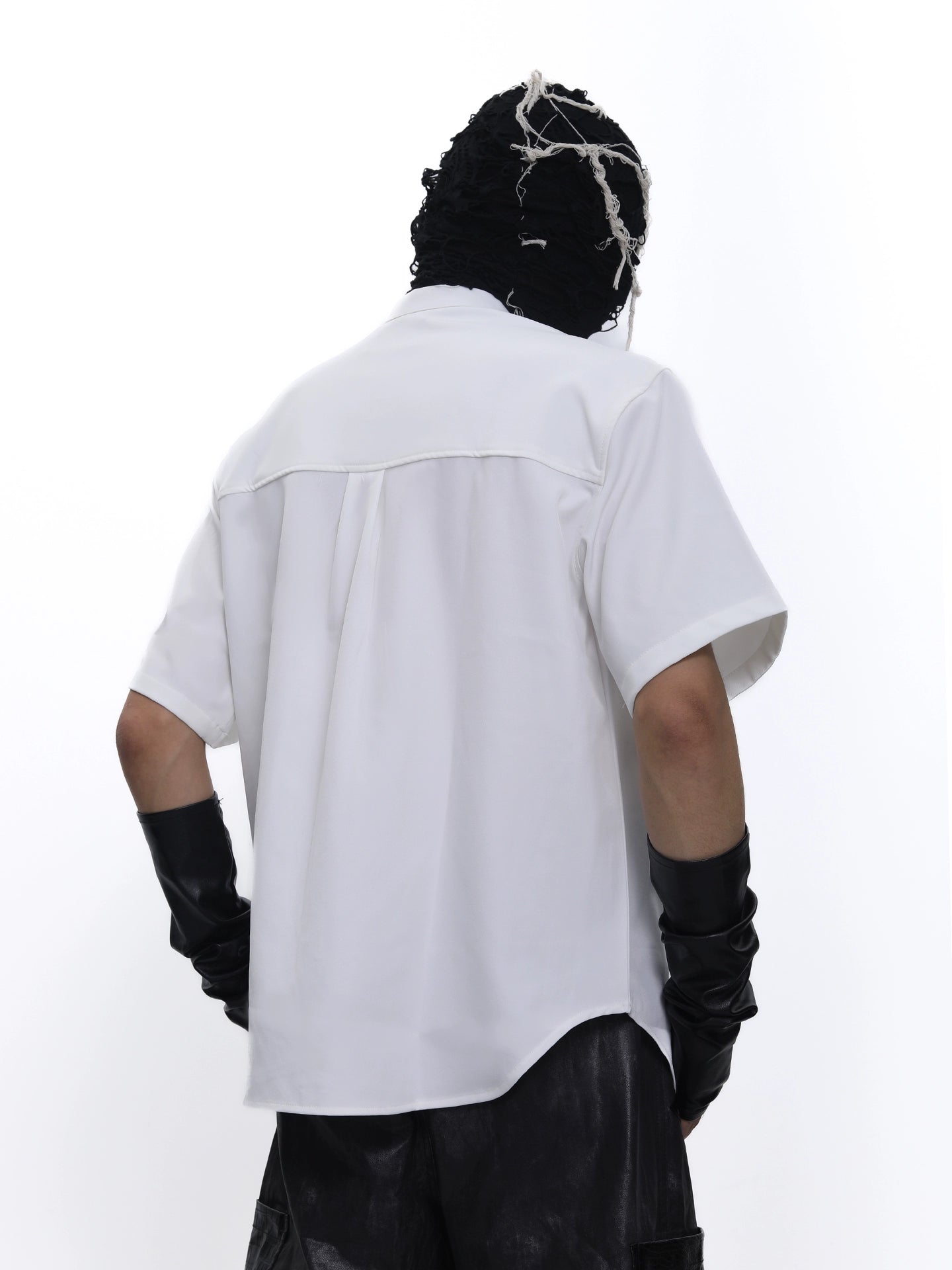 Stand Neck Half-Length Double Placket Pocket Short Sleeve Shirt WN18644