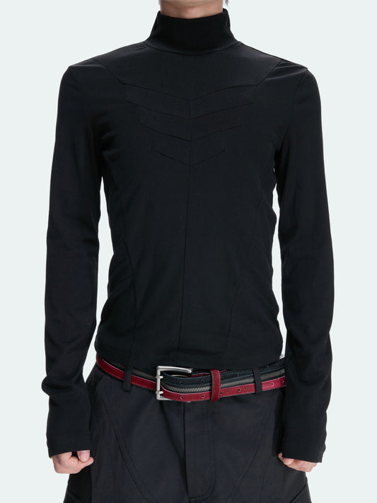 High-Neck Structured Stretch Cropped Long Sleeve T-Shirt WN27039