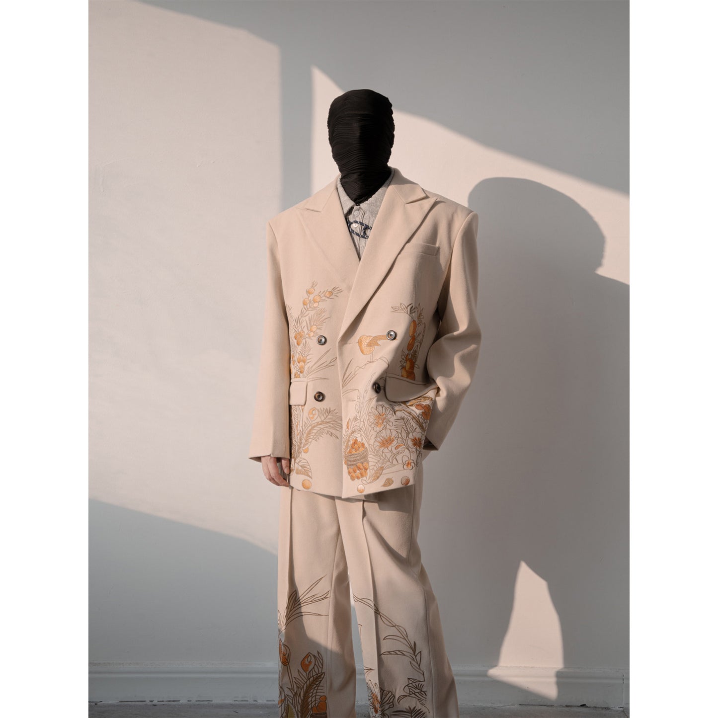 Embroidery Double-Breasted Tailored Jacket & Wide Leg Trousers Setup WN23647