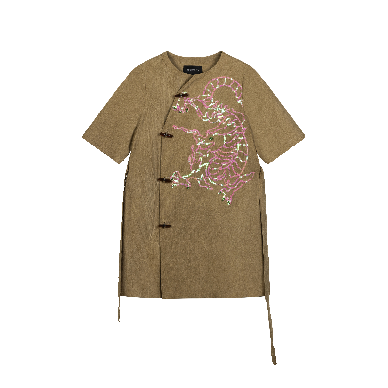 Chinese Style Dragon Embroidery Short Sleeve T-Shirt WN18860