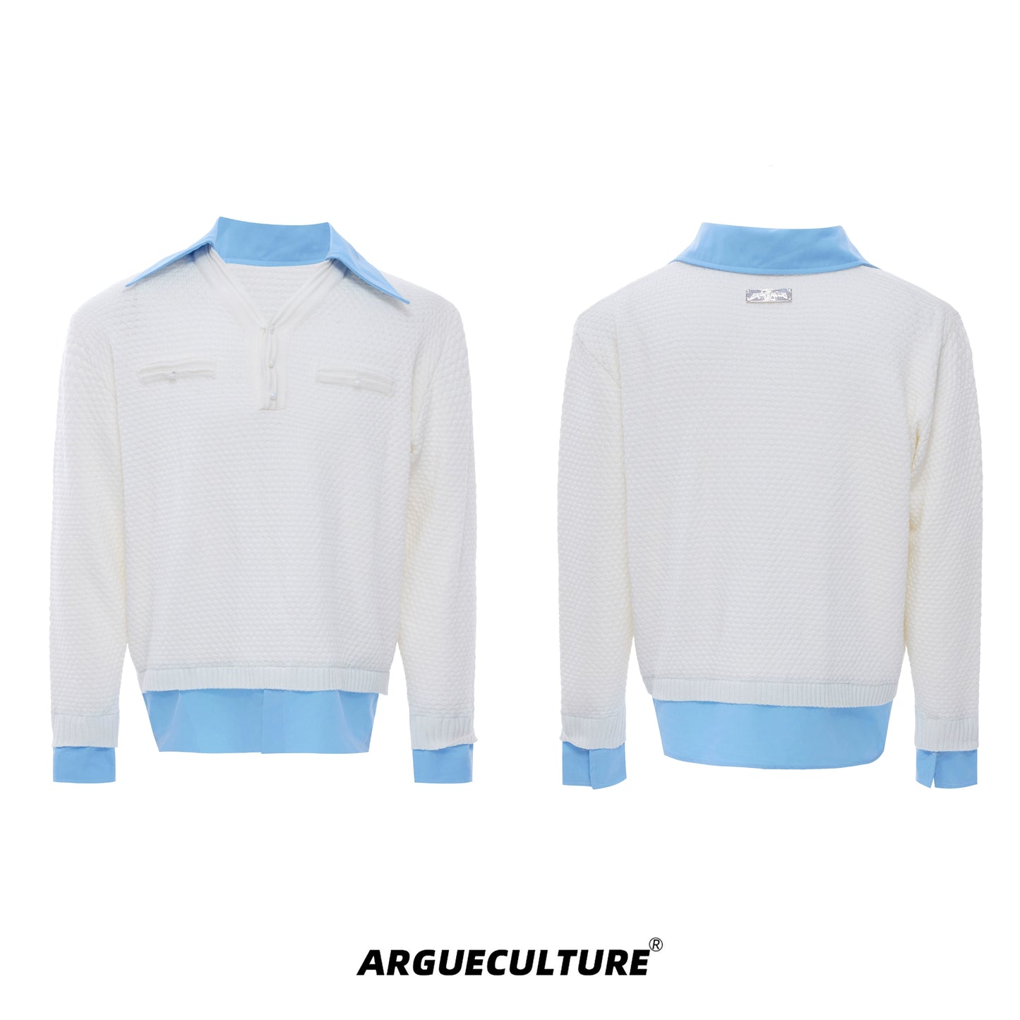 Fake Layered Contrast-Collar Splicing Knit Sweater WN21224