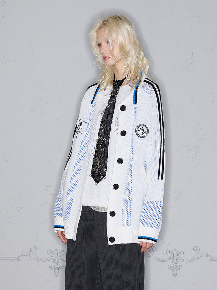 Mesh Embroidery Soft Touch Oversize Knit Cardigan WN17970