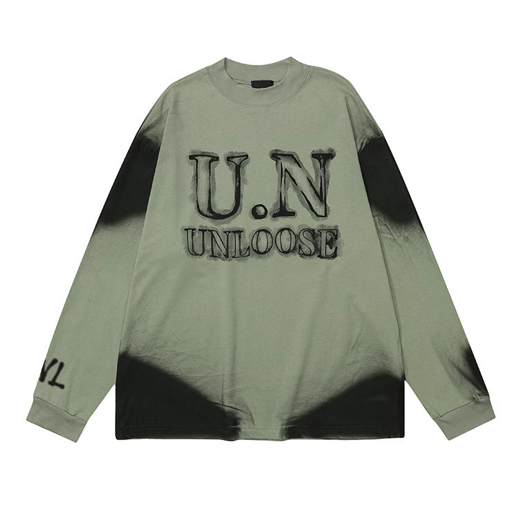 Gradient Print High-Neck Oversize Long Sleeve T-Shirt WN12644