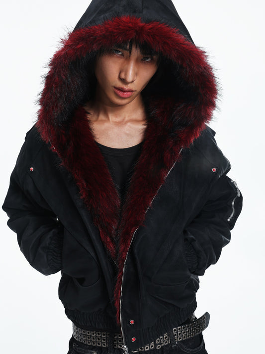 Gradient Fake Fur Hooded Puffer Jacket WN27322