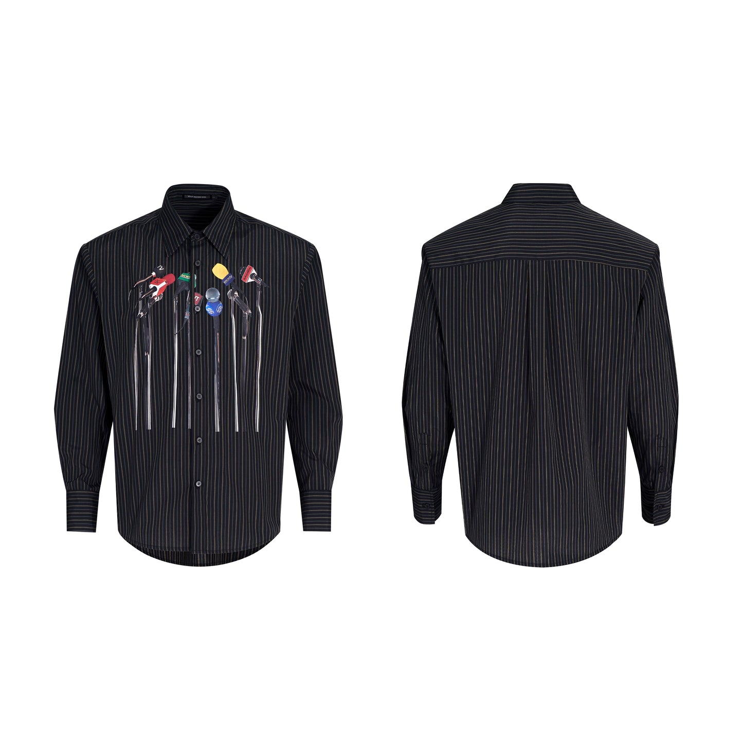 Striped Art Print Shoulder-Pad Long Sleeve Shirt WN21774