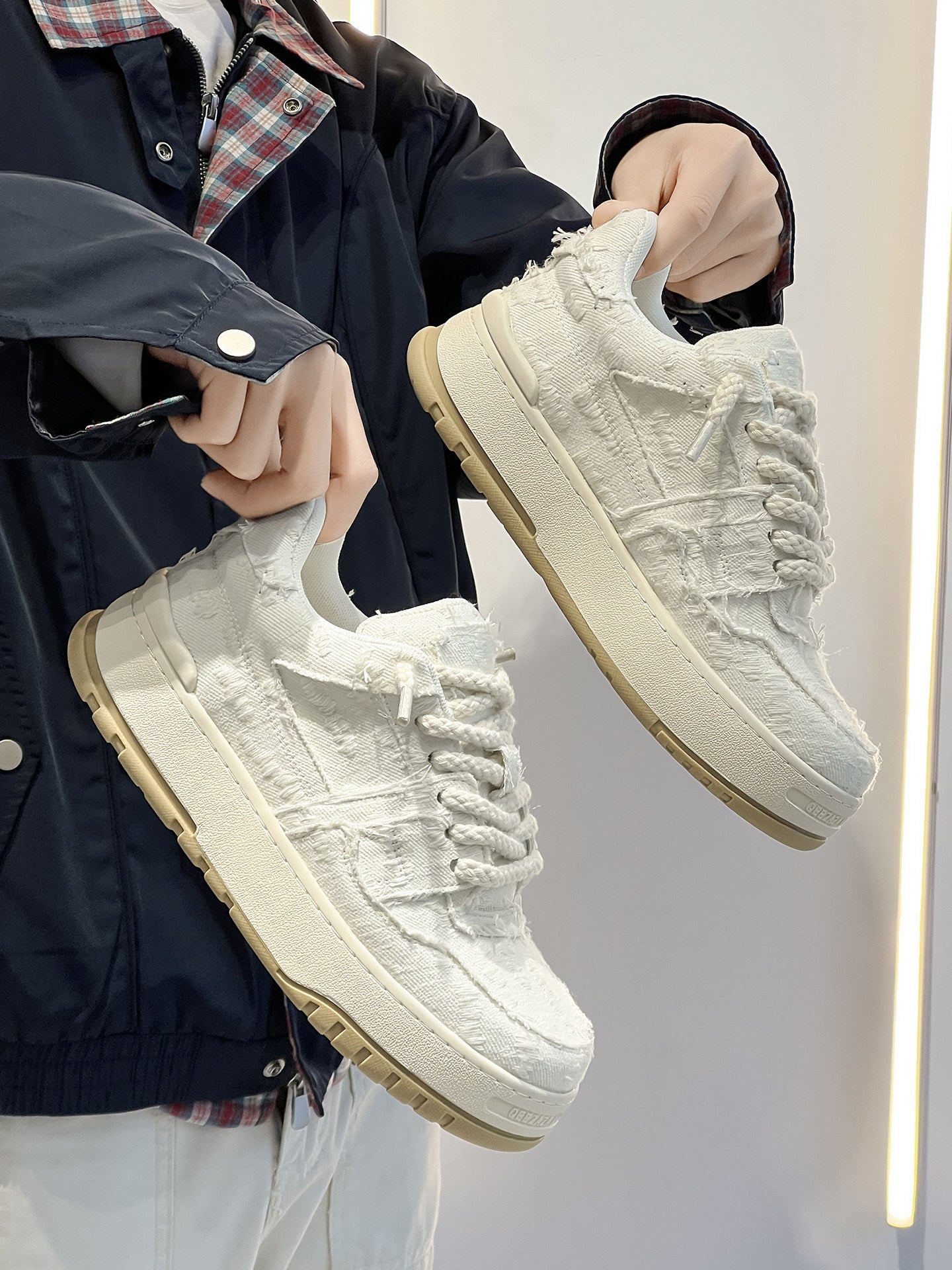 Chunky Textured Platform Lace-Up Sneakers WN24538