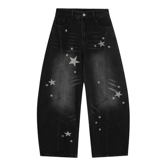 Star Print Curved Denim Jeans WN25482