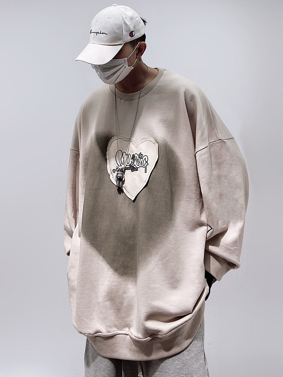 Heart Print Oversize Sweatshirt WN24005