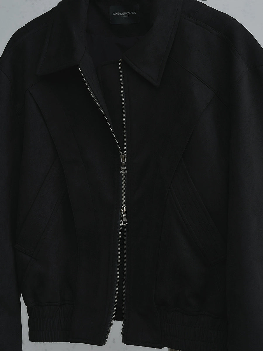 3D Cutting Detachable Panel PU Leather Zipper Turn-Down Collar Jacket WN17654