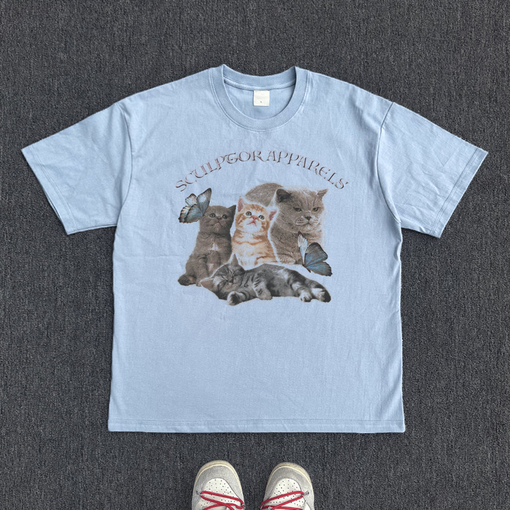 Cartoon Cat Print Short Sleeve T-Shirt WN15824