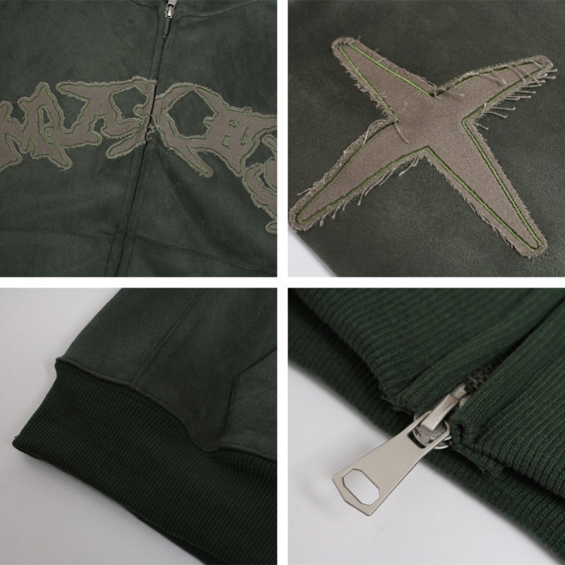 Double Zipper Sueded Hooded Short Jacket WN11232