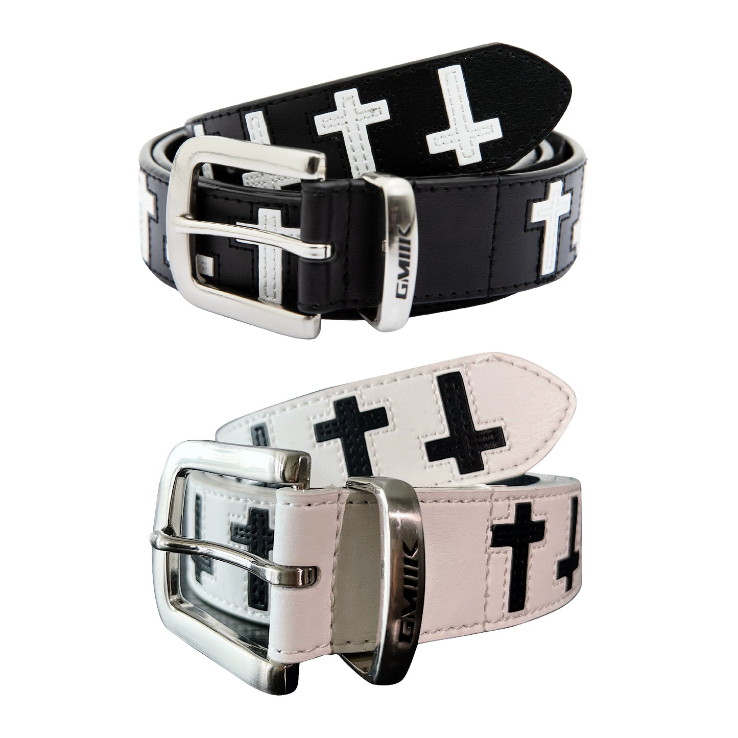 Black & White Cross Leather Elastic Belt WN17255