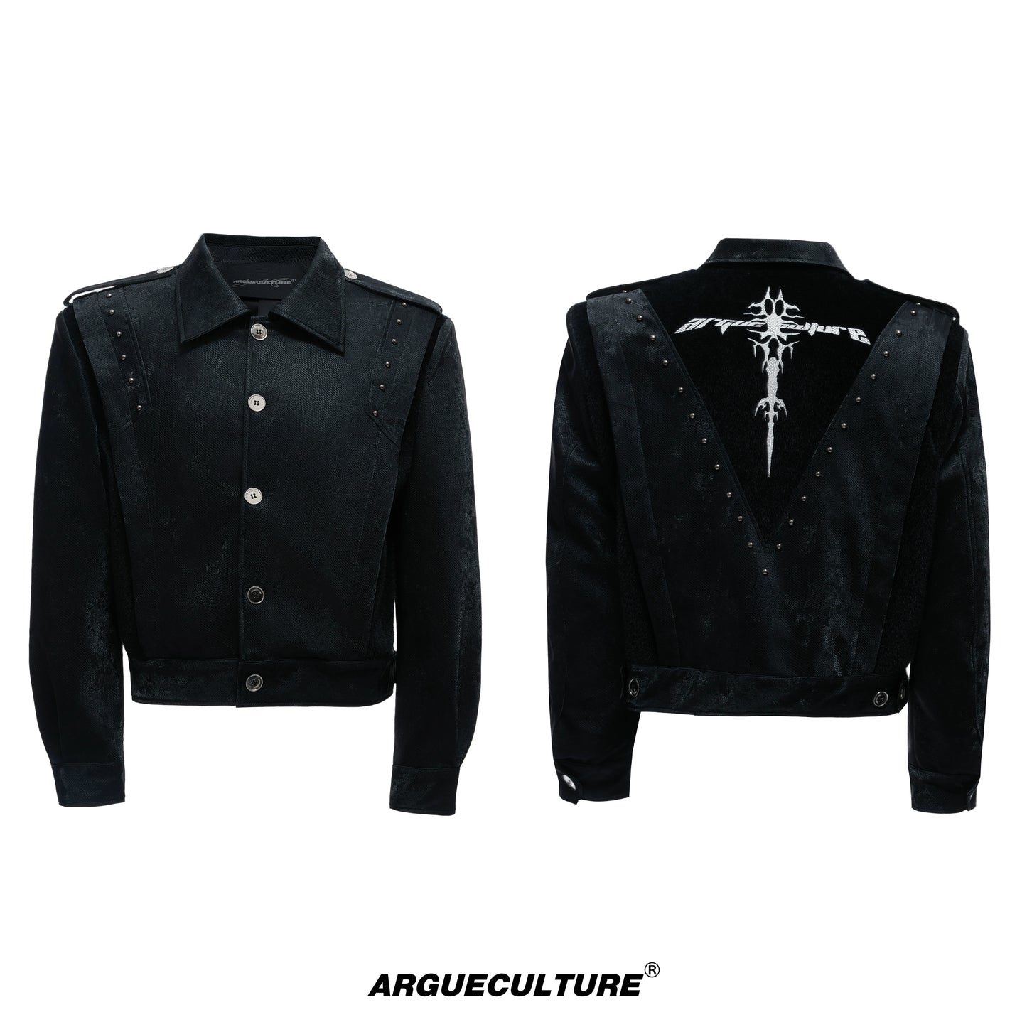 Studs Graphic Print Embroidery PU Leather Jacket WN20548