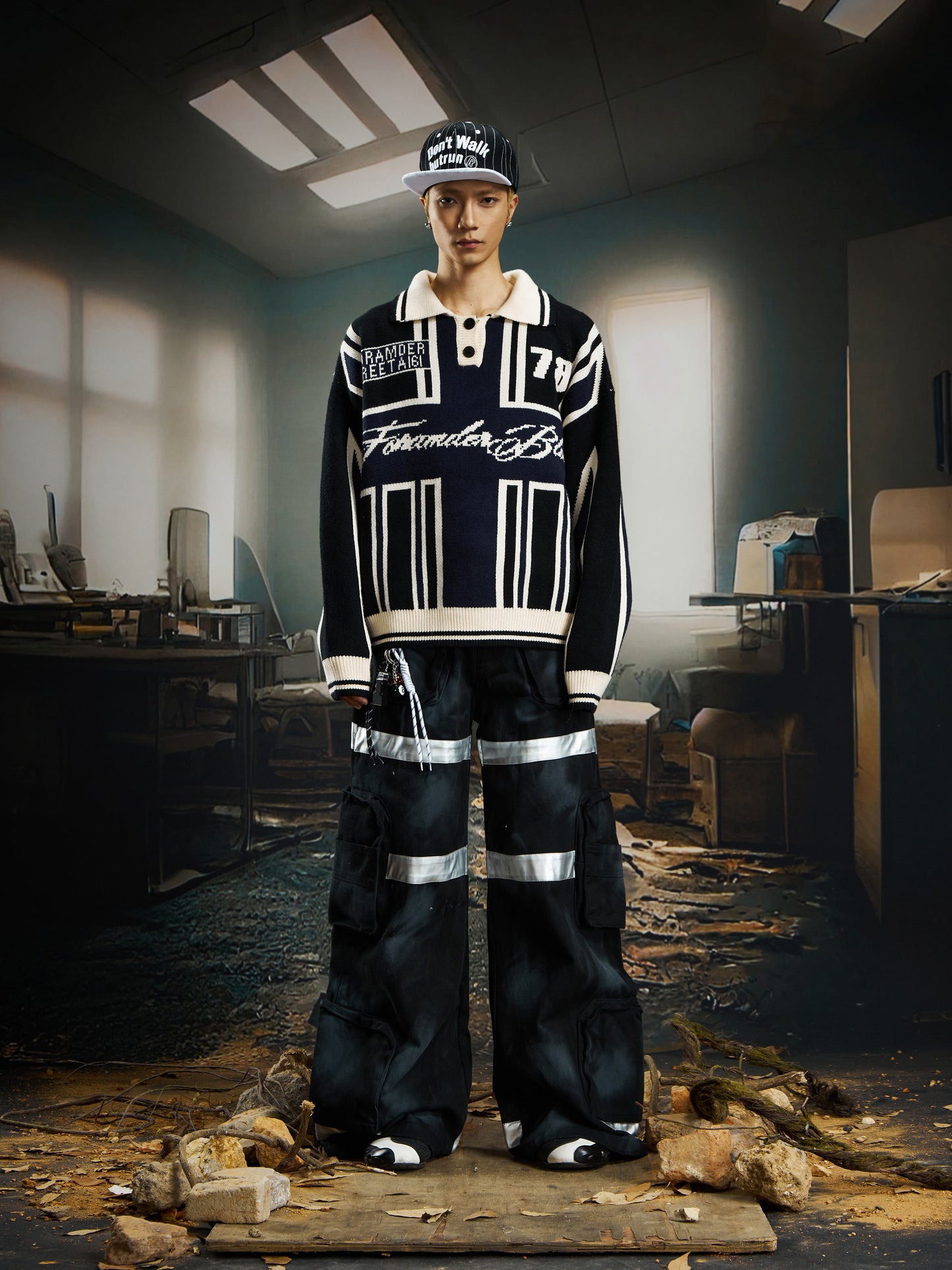 Contrast Jersey Style Oversize Sporty Knit Sweater WN22746