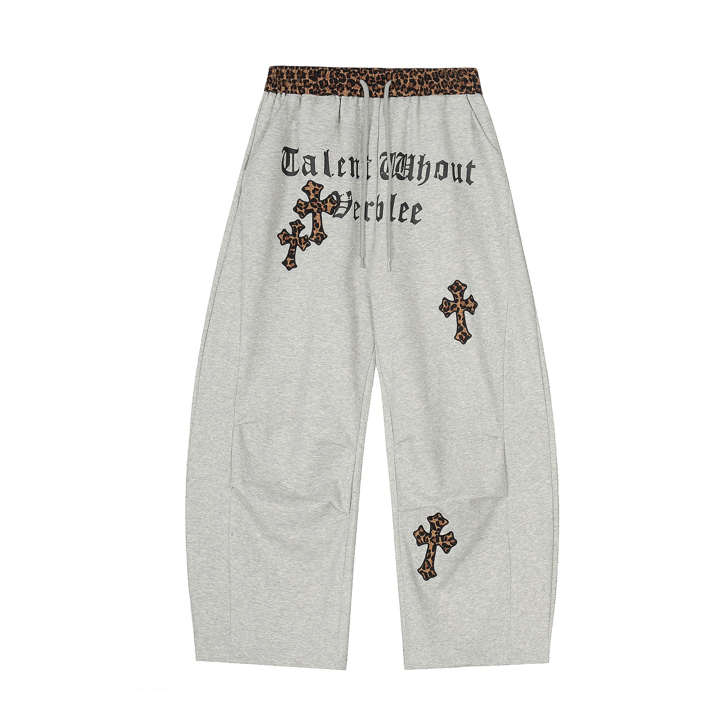 Leopard Waist Cross Print Wide Leg Sweat Pants WN24172