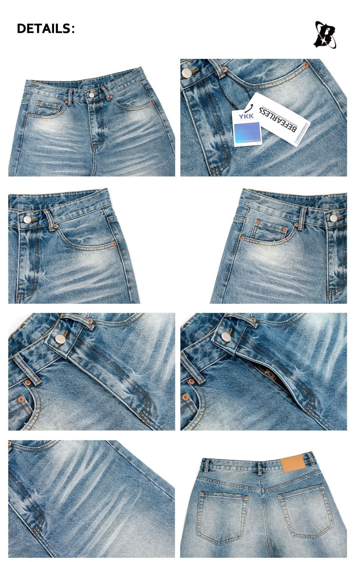 Whisker Washed Straight Denim Jeans WN26245