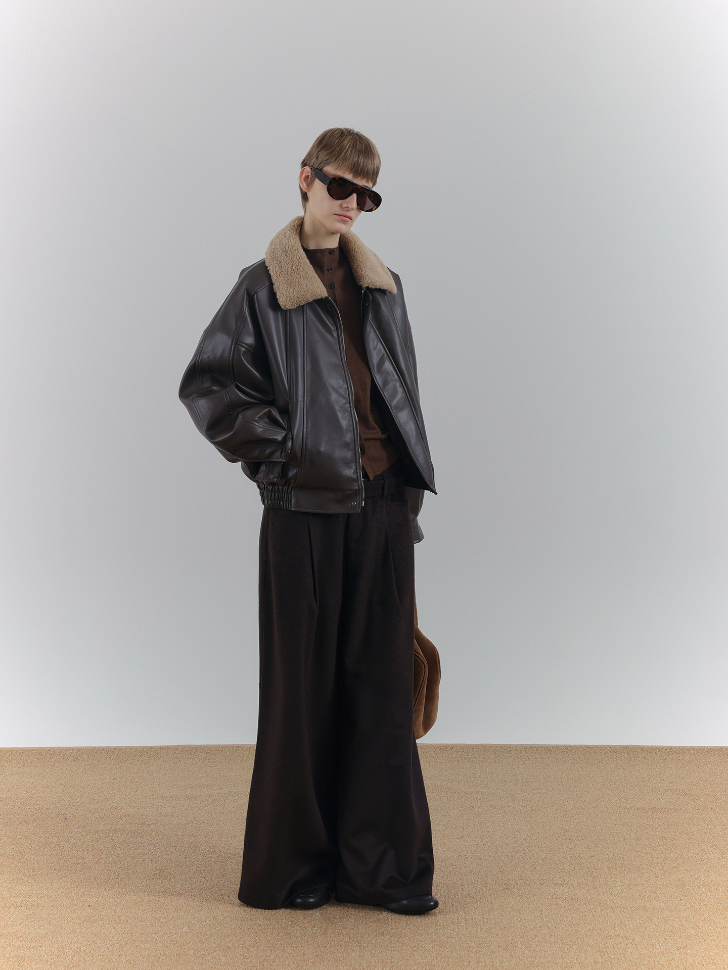 Fake Fur Collar PU Leather Puffer Jacket WN21678