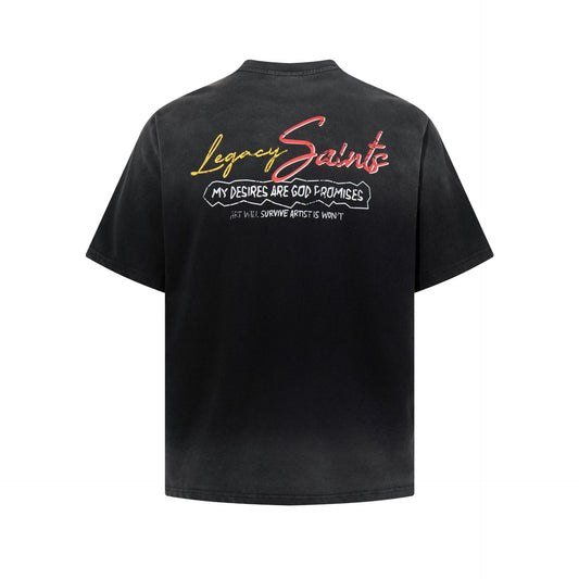 Washed Graphic Letter Print Short Sleeve T-Shirt WN25923