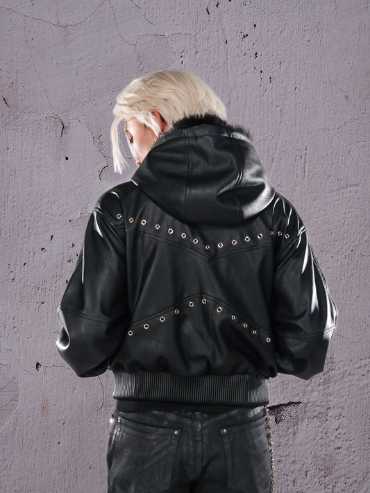 Studs Cross Zip PU Leather Jacket WN26671