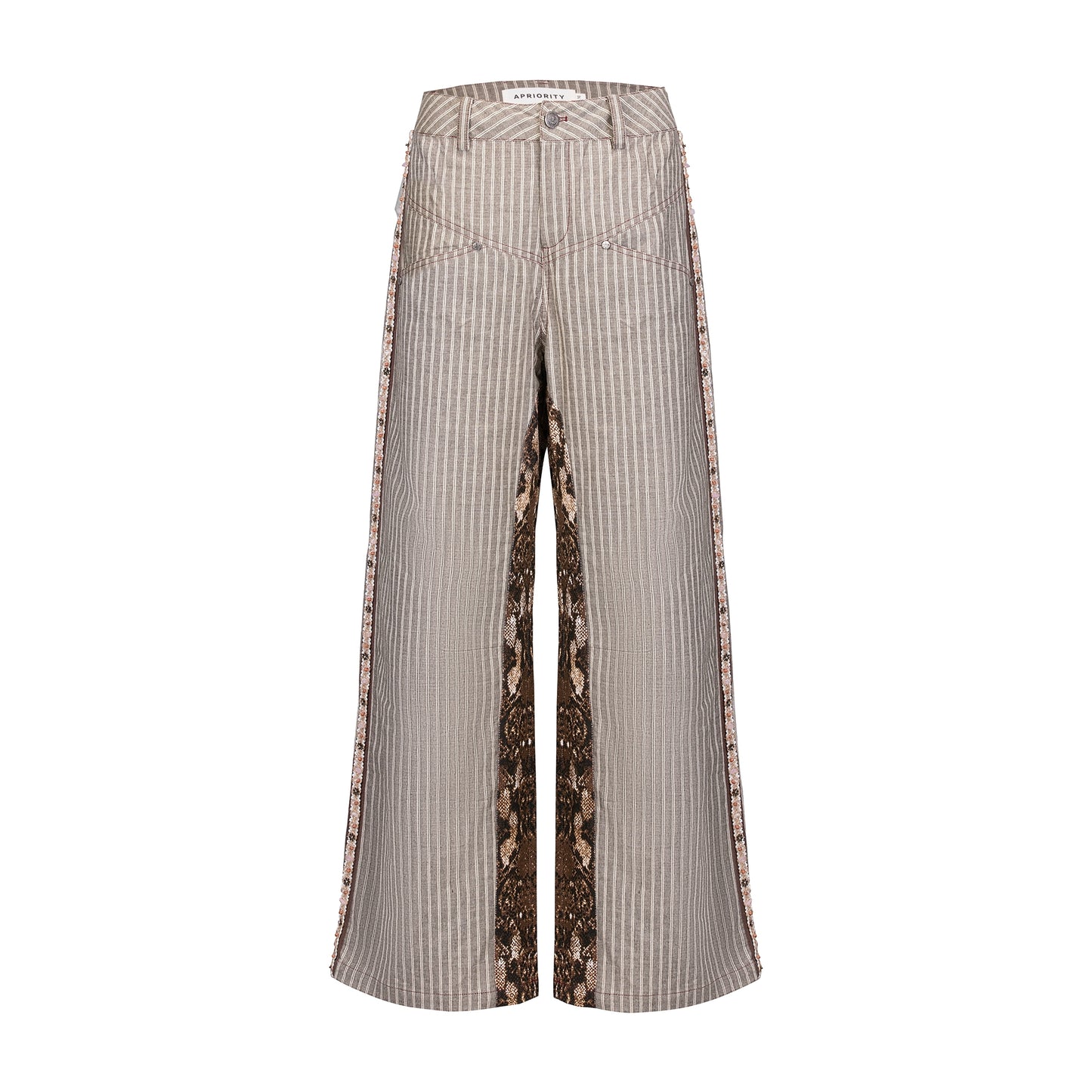 Snake Print Striped Patchwork Straight Leg Trousers WN18850