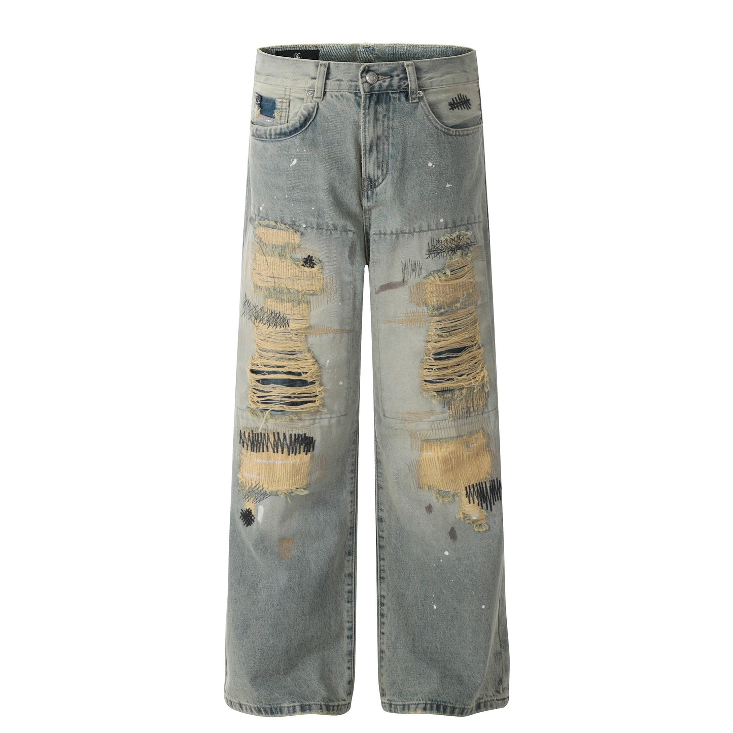 Mud-Dye Damage Design Flare Denim Jeans WN19396