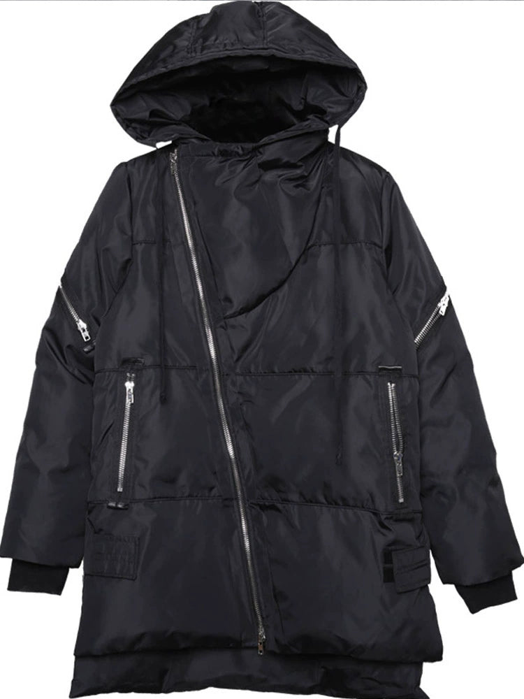 Asymmetric Zipper Hooded Puffer Jacket WN22464