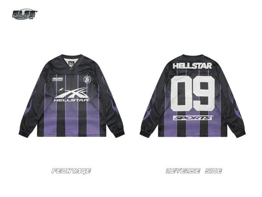 Sporty Mesh Striped V-Neck Long Sleeve T-Shirt WN26453