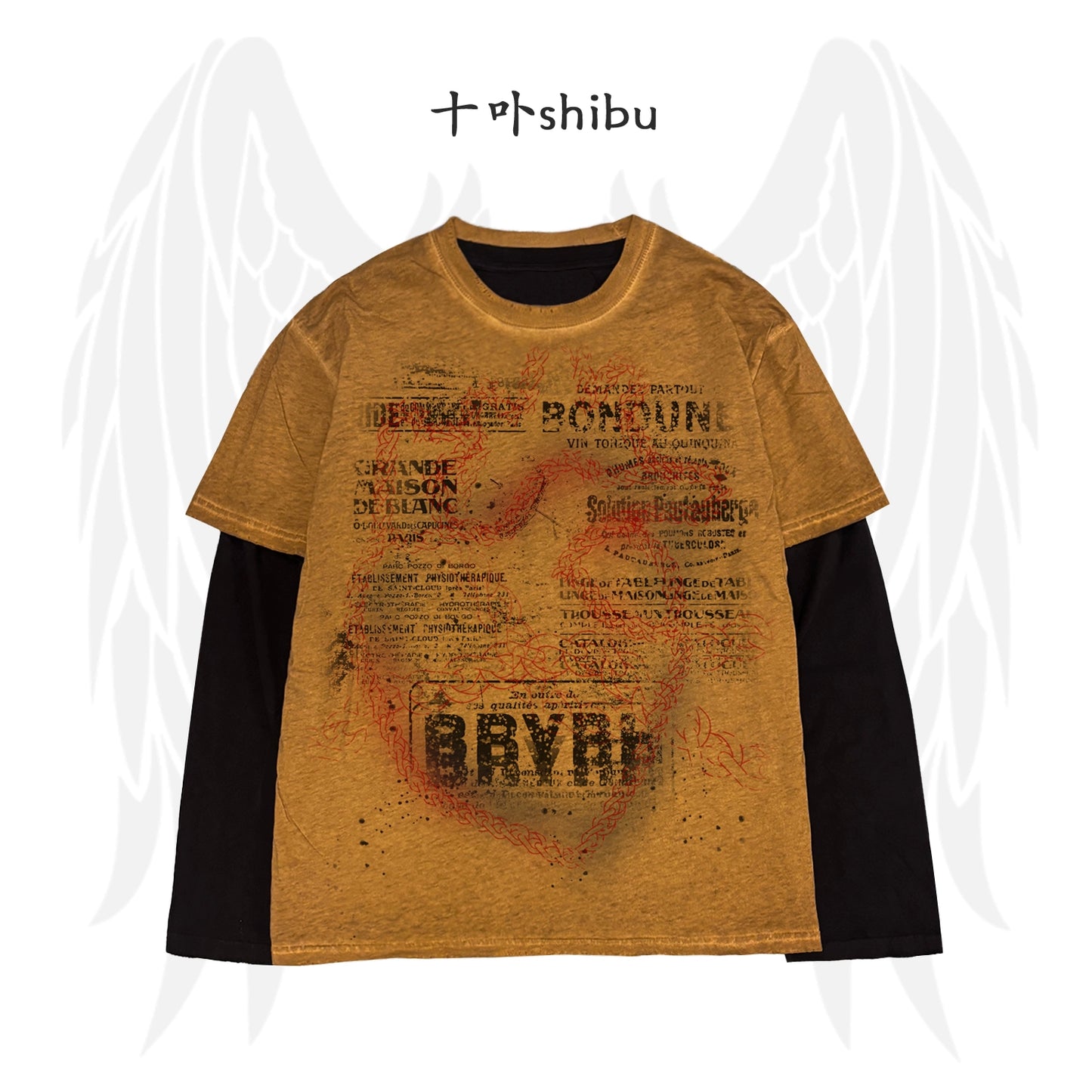 Fake Layered Graphic Design Long Sleeve T-Shirt WN16842