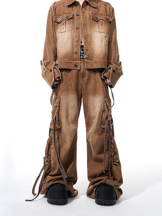 Damage Denim Jacket & Flare Denim Jeans Setup WN14840