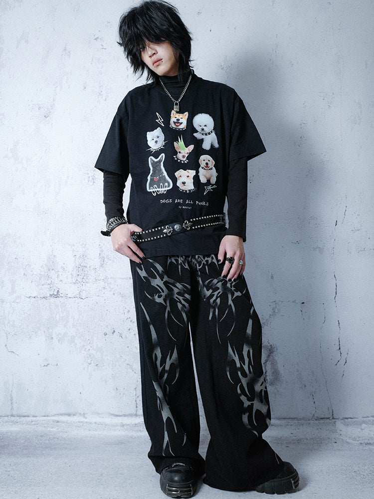 Dog Print Oversize Short Sleeve T-Shirt WN16069