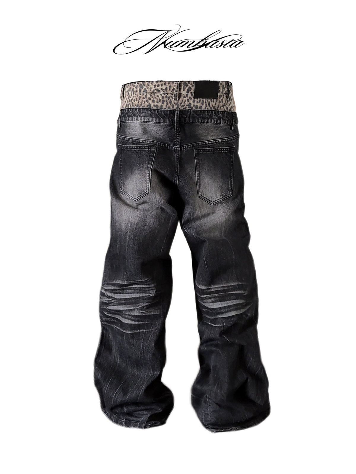 Double Waist Leopard Print Wide Leg Denim Jeans WN27199