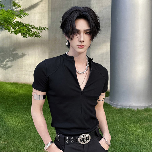 Deep V-Neck Short Sleeve T-Shirt WN25118