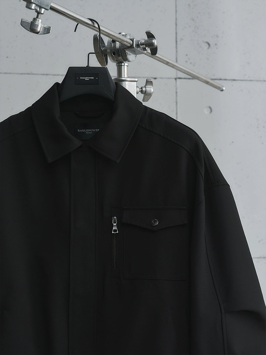 Wrinkled Curved Sleeve Zipper Pocket Design Jacket WN17686