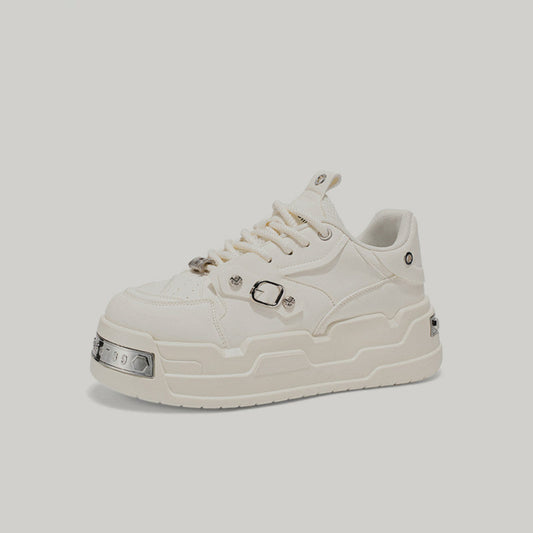 Metal Buckle Studs Platform Lace-Up Sneakers WN23461
