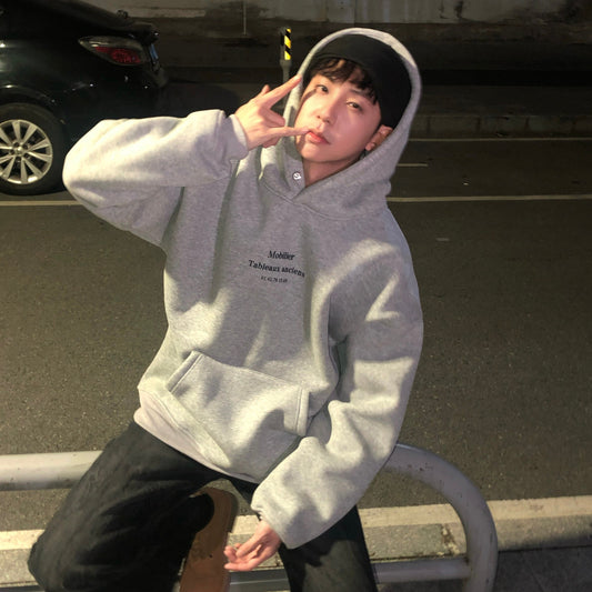 Letter Print Fleece Lining Oversize Hoodie WN25340