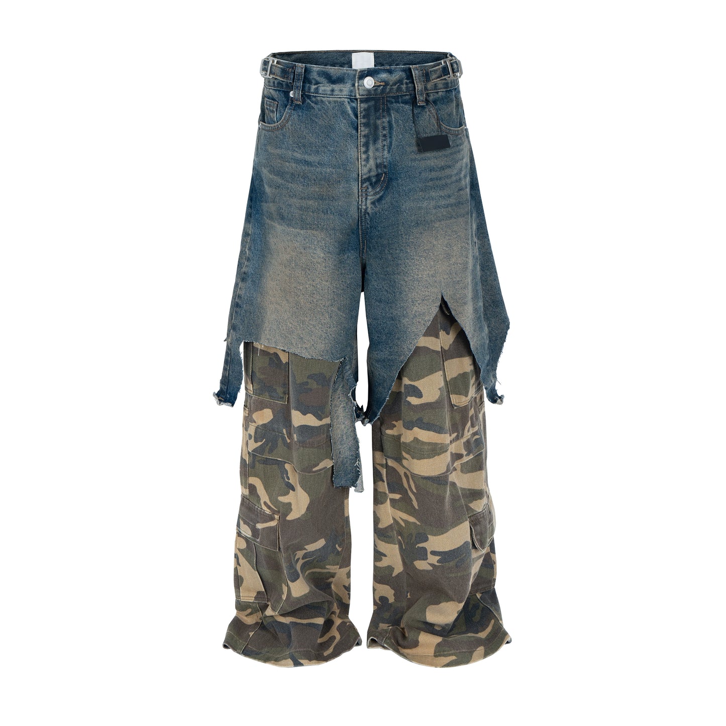 Fake Layered Camouflage Washed Cargo Denim Jeans WN16967